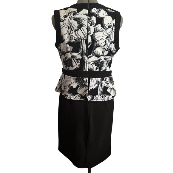Shelby & Palmer Womens Black & White Floral Peplum Dress Size 8 Office - Picture 3 of 9